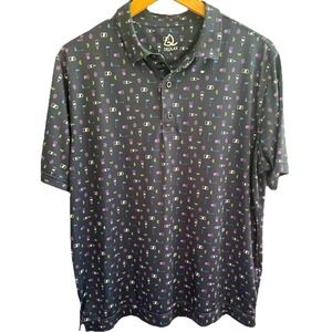 Deolax Black Golf Wine Print Polo Shirt Mens L Stretch Performance  449
